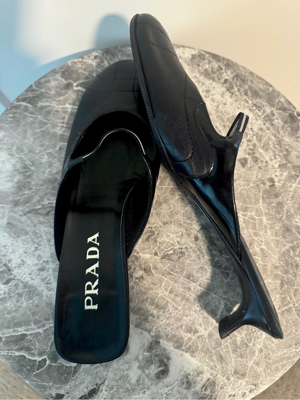 Rare Vintage Prada Black Leather Mule Kitten Heels - Picture 7 of 14